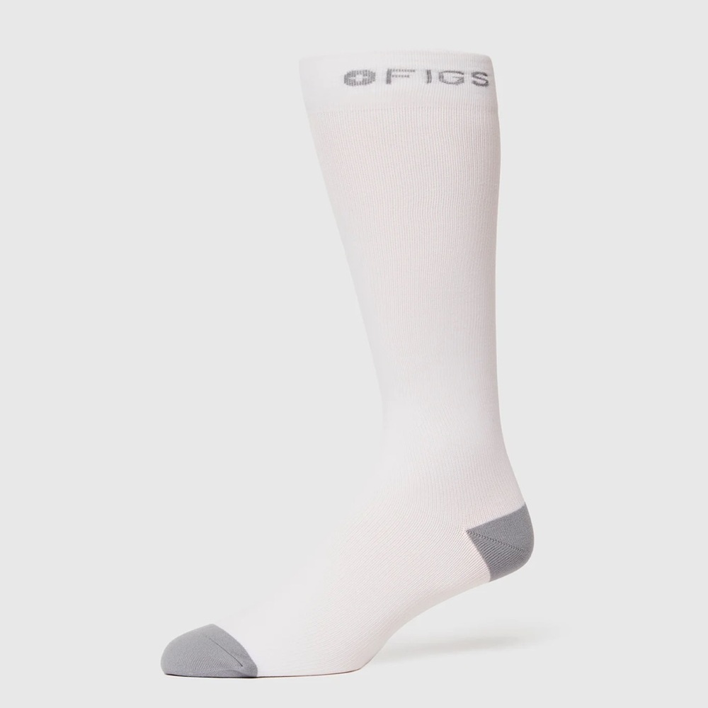 FIGS New White Compression Socks Medium 100% AWESOME Solid White Grey Supportive